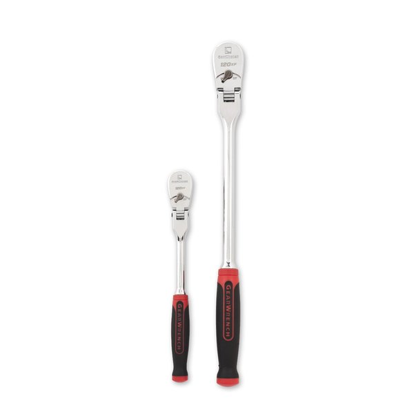 GEARWRENCH 2 Piece 1/4inch and 3/8inch Drive 120XP Flex Head Teardrop Ratchet Set, Dual Material - 81204P