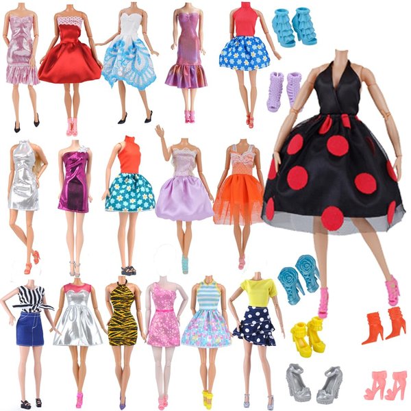 E-TING Lot 15pcs = 5 Sets Fashion Handmade Short Skirt Mini Dress with 10 Pairs Shoes for 11.5-inch Girl Doll Random Style