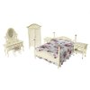 iLAND Wooden Dollhouse Furniture 1/12 Scale, Dollhouse Bedroom Furniture in Cream Color incl Dollhouse Bed & Dressing Table & Wardrobe (Elegant Miniature Furniture 6pcs)