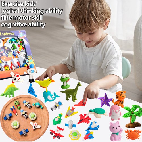 Animal Erasers Desk Pets for Kids Pencil Erasers Space Puzzle Erasers Take Apart Eraser Toys for Christmas Birthday Party Gifts
