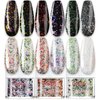 Sparkle Holographic Chameleon Glitter Dip Powder Nail Kit 6 Colors Set with opal foils, easy to use for dip nail starters, perfect for white and black nail art (Dip Liquid Set Not Included)