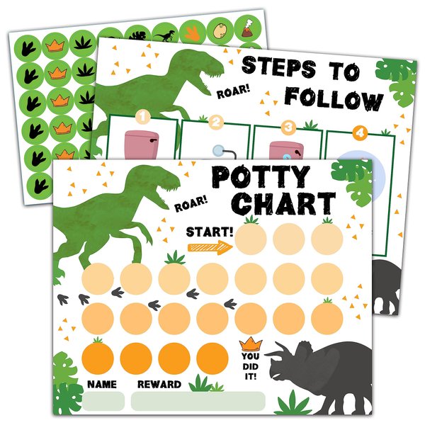 Dinosaur Potty Trainning Sticker Chart for Toddlers Boys Girls, 20 Potty Training Chart with 432 Stickers & 1 Routine Card - B09