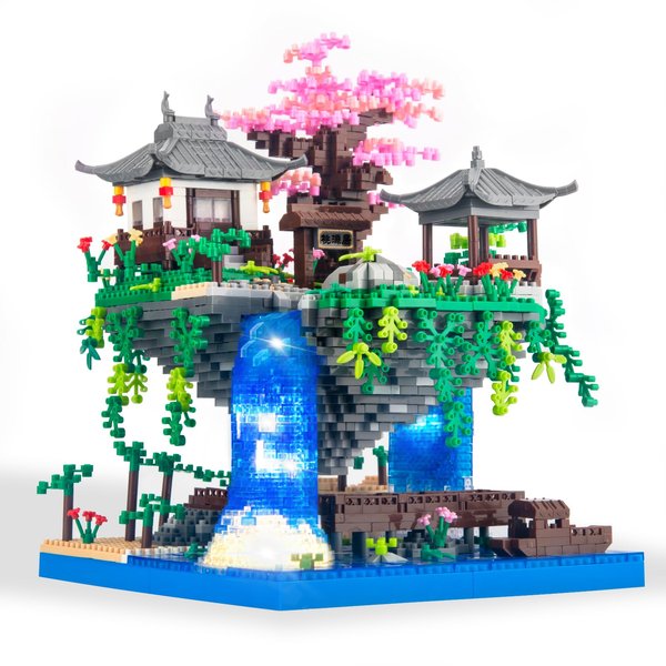 Vziimo Cherry Blossom Bonsai Tree Micro Building Block Set, Chinese Architecture Peach Blossom Pond Kits, Japanese Sakura Tree Toys for Adults Kids Age 14+ (2705Pieces)