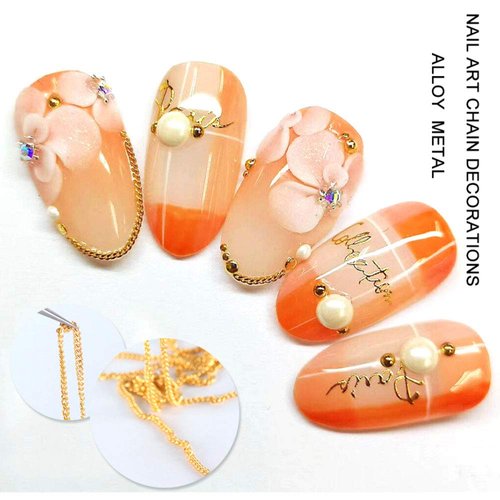 Nail Art Nail Chains Nail Supplies for Women 4 Packs of 24 Pieces Gold & Silver Metal Punk Pendant Nail Ornaments 3D Nails Supply Nail Art Chains DIY Design Decorations for Manicure Tips