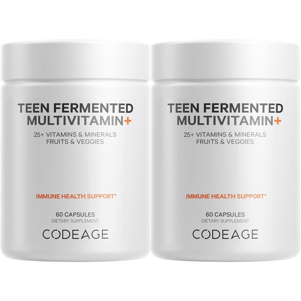 Codeage Teen’s Daily Multivitamin Supplement, 25+ Vitamins & Minerals for Teenage Boys & Girls, Organic Whole Foods Vitamins for Teenagers, Vitamin A, B Vitamins, Vitamin C, D, E, K, Omega-3, 2 Pack