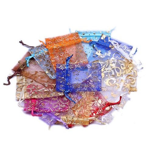 Beading Station BSI - 50 Pcs Lovely Organza Drawstring Pouches Gift Bags Assorted Patterns 4x5 Inches ~ Jewelry Pouch Bags Display