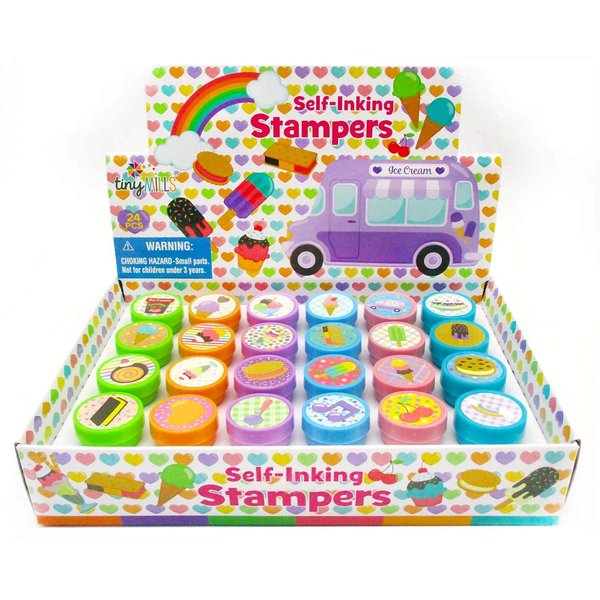 TINYMILLS 24 Pcs Ice Cream Stampers for Kids Birthday Party Favor Bag Fillers Valentine's Day Classroom Exchange Classroom Rewards Carnival Prizes