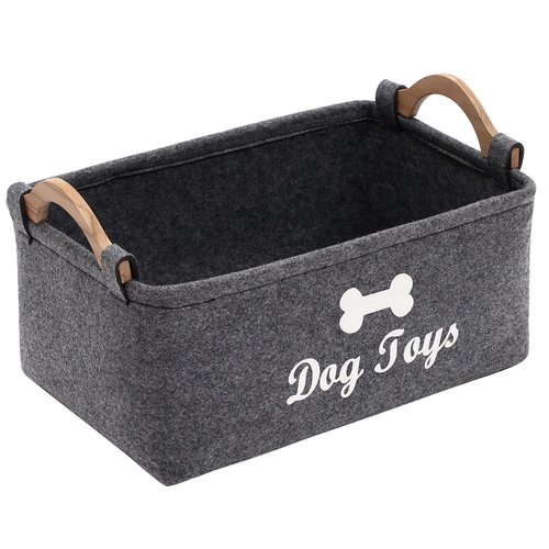 Morezi Felt pet toy box and dog toy box storage basket chest organizer - perfect for organizing pet toys, blankets, leashes and food - Dog Toy - Grey