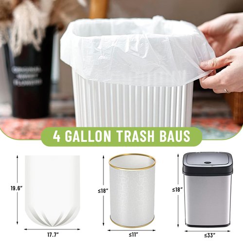 LimonLaviu Small Trash Bags 4 Gallon, 100 Count Small Garbage Bags Bathroom Trash Bags White Trash Bags Trash Can Liners Mini Trash Bags Trash Bags Unscented Small Garbage Bags for Bathroom Can