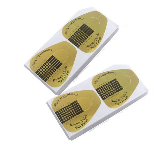 VNC 200Pcs Long Nail Forms for Acrylic Nails Thick Nail Art Tips Extension Forms Durable Acrylic Nail Paper Form Golden Color Nail Former Stickers