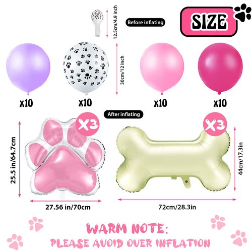 46 Pieces Dog Themed Balloons Decoration Include 3 Bone Foil Balloons 3 Dog Paw Print Helium Balloons 40 Dog Paw Print Latex Balloon and Colorful Latex Balloons for Party Suppliers (Lovely Colors)