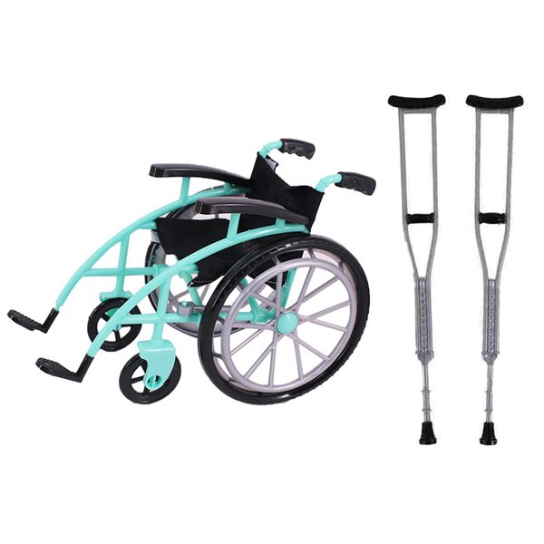 Mllxon Doll Wheelchair and Crutches Set,Mini Wheelchair Toy,Dollhouse Miniature Accessories,1PCS(Color Random)