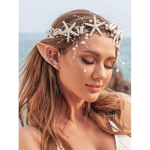 Catery Starfish Headband Seashell Bridal Headband Sea Star Headpiece Hairpiece Pearl Braid Shell Head Hoop Beach Wedding Hair Accessories for Women and Girls