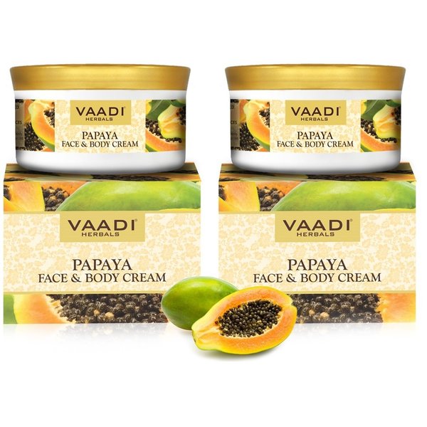 Vaadi Herbals Papaya Face & Body Moisturizer Cream 10.6 Oz (Pack of 2 X 150 Gm) - Herbal Cream - All Natural - Paraban Free - Sulfate Free