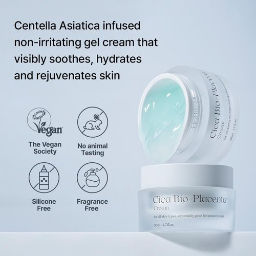 NATURAL DERMA PROJECT Centella Asiatica Face Moisturizer, Soothing and Repairing Cream for Sensitive Skin, 1.7 Fl oz, Bio-Placenta, Vegan, Cruelty Free, Korean Skincare