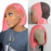 GIRLOFDREAMS Pink Bob Wig Human Hair 13x4 Straight Lace Front Wigs Glueless 180 Density Pre Plucked with Baby Hair Short Brazilian Remy Colored Hair Transparent Frontal Lace Wigs for Black Women
