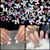 Pink White Bow Rose Flowers Nail Charms 3D Hollow Heart Star Bowknots Pearls Assorted Acrylic Nail Charms Mix Pearls, Silver Planet Star Butterfly Alloy Nail Gems Charms for Nail Art DIY Accessories
