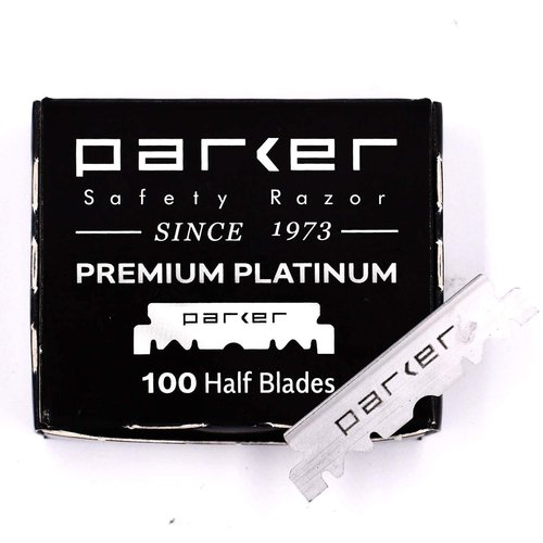 Parker Premium Platinum 1/2 Blades, 100 Count, For Professional Barber Razors, Shavette Style Razors and Disposable Blade Straight Razors that accept Half of a Double Edge Razor Blade