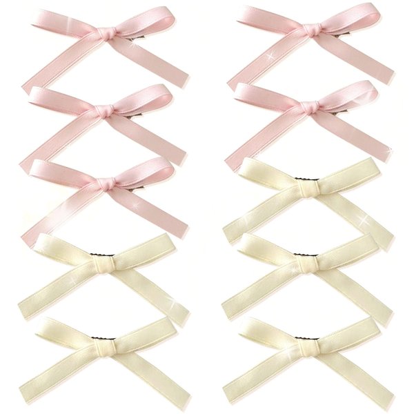 JeVenis 10 PCS Pink Ribbon Bows Hair Clip Pink Bow Claw Clip Hair Clip For Long Thick Hair Hair Bows Hair Barrettes Ribbon Bows Hair Accessories