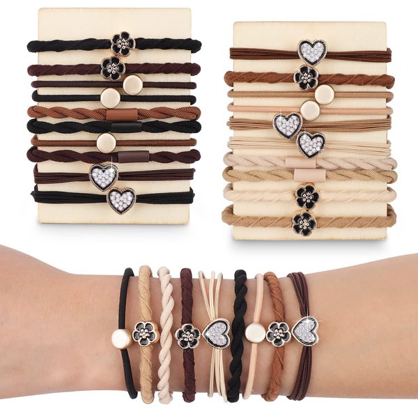 Juome 20 Pcs Hair Tie Bracelets for Women, 4 Styles Boho Hair Ties for Girls Ponytail Holders, No Damage Rubber Band Hair Elastics for Thin Hair (5 Colors)