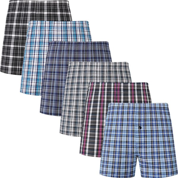 JupiterSecret Men's Underwear Woven Boxers for Men Pack Cotton Boxer Shorts Elastic Waistband