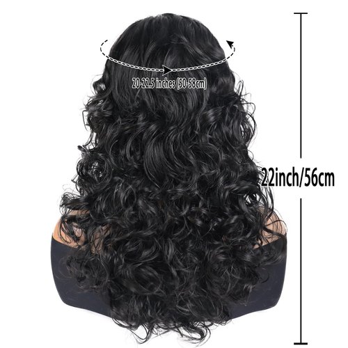 GNIMEGIL 22 Inch Long Black Curly Wigs Premium Synthetic Hair Full Wig with Bangs High Temperature Fiber Natural Wigs for Women Ideal for Dress Up Costumes Party and Daily Wear