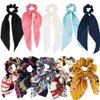 ANBALA Satin Ribbon Hair Scrunchies,10Pcs Bow Scarf Scrunchies, Thin Cold Scrunchies with Tail, Hair Ties Accessories for Girls Women Long Scrunchies Hair Scarves (5 Floral + 5 Solid Color Scrunchies)