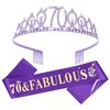 YARIEW Purple Crown + 70 & Fabulous Birthday Sash + Pearl Pin Set, 70th Birthday Decorations, 70th Birthday Gifts for Women, 70th Birthday Party Favor