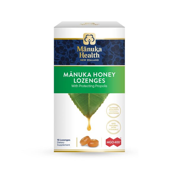 Manuka Health Manuka Honey Lozenges – 15 Propolis Lozenges – Natural Throat Lozenges Infused with Raw Manuka Honey, New Zealand Propolis and Vitamin C for Immune Support