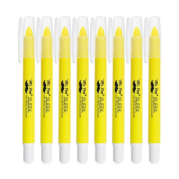 Mr. Pen- No Bleed Gel Bible Highlighters, Yellow, Pack of 8