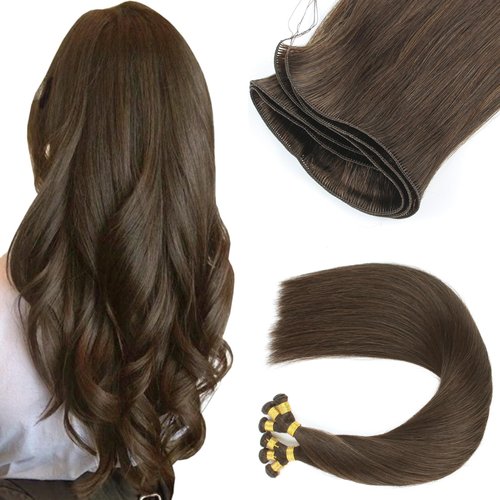 ABH AMAZINGBEAUTY HAIR Sew in Hair Extensions Real Human Hair Hand Tied Weft Hair Extensions Human Hair Extensions Sew in Hair Weft Extensions Real Human Hair Weft Dark Brown Color 2, 50 Gram, 20 Inch