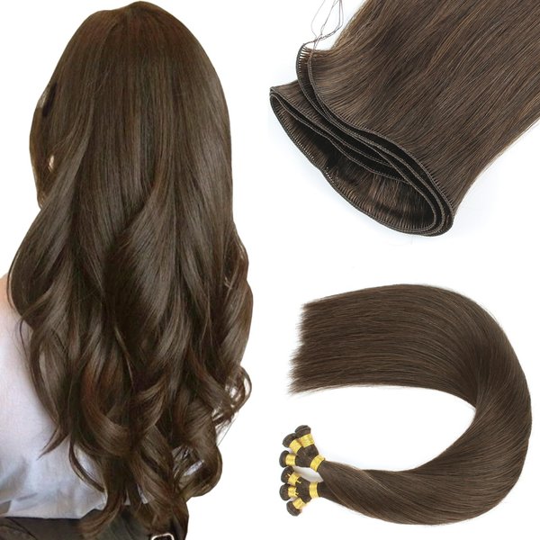 ABH AMAZINGBEAUTY HAIR Sew in Hair Extensions Real Human Hair Hand Tied Weft Hair Extensions Human Hair Extensions Sew in Hair Weft Extensions Real Human Hair Weft Dark Brown Color 2, 50 Gram, 20 Inch
