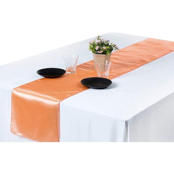10 Pc 12 x 108 inch Long Charmeuse Satin Table Runners Bright Shiny Satin Smooth Fabric Runners for Table Decorations Great for Birthday Parties,Baby Shower Banquet Wedding - Peach