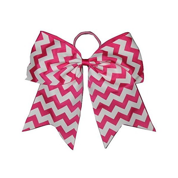 NEW "CHEVRON Hot Pink" Cheer Bow Pony Tail 7 Inch Girls Hair Bows Cheerleading Practice Football Games Uniform Dance Hairbow Breast Cancer Awareness Pink Out Game Grosgrain Ribbon