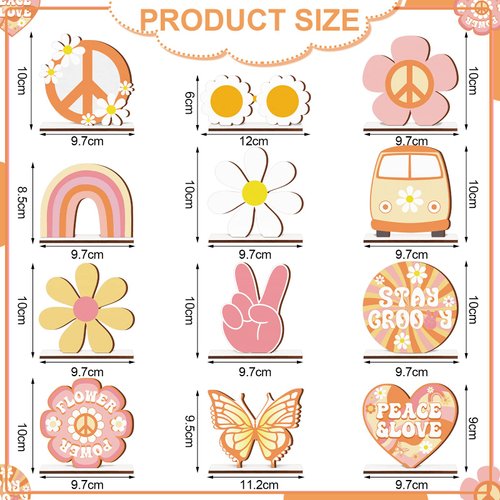 ​​Pinkunn 12 Pcs Groovy Party Decorations Two Groovy Party Favors Bohemian Wooden Centerpieces for Tables Retro Hippie Table Decoration Rainbow Boho Daisy Table Topper for 60s 70s Birthday Decorations