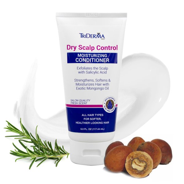 TriDerma Dry Scalp Control Deep Moisturizing Hair Conditioner - Salon Quality Treatment - Salicylic Acid, Exfoliates, Nourishes & Strengthens Hair - Exotic Mongongo & Rosemary Oil - 6 oz