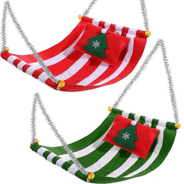 Zomiboo 2 Pieces Christmas Elf Hammock in Green and Red for Elf Doll Accessories and Props for Elf Fun, Advent Calendars and Stocking Stuffers Accessories(Classic Style)