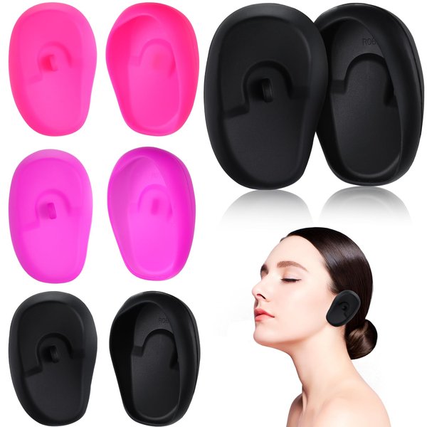4 Pairs Silicone Ear Covers, Hair Dye Shield Ear Protectors, Reusable Ear Caps for Hair Salon Coloring Treatments and Home Shower Random Color