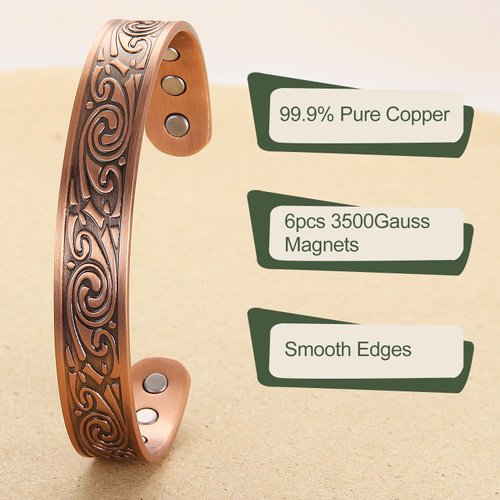 MagEnergy 99.9% Pure Copper Bracelet for Men Magnetic Bangle Bracelets with 6pcs 3500 Gauss Magnets Adjustable Copper Jewelry with Gift Box