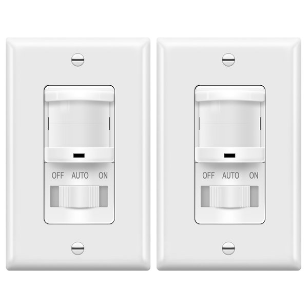 TOPGREENER in-Wall PIR Motion Sensor Light Switch, Occupancy Sensor Switch, On/Off Override, 4A, 400W, Single Pole, Neutral Wire Required, TSOS5-W, White, 2 Pack