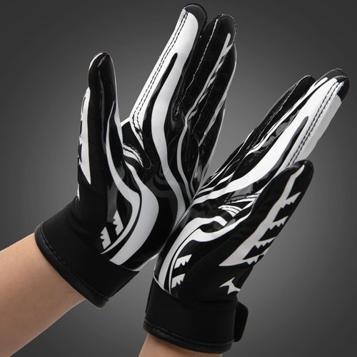 RSPGO Kids Football Gloves Youth Enhanced Grip Silicone Wide Receiver Gloves,Sporty Black M/L