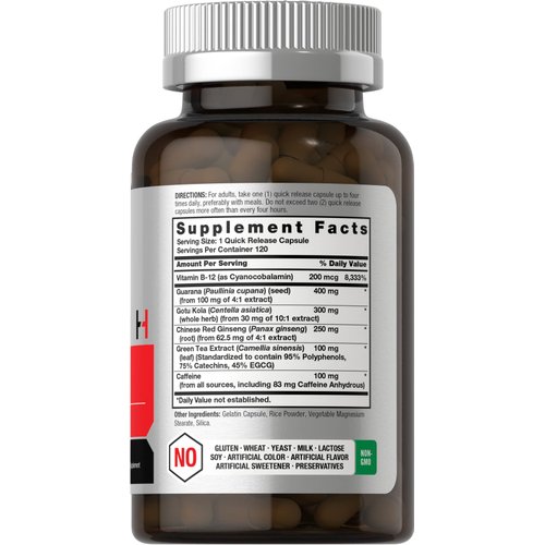 Horbäach Ultra Energy Supplement | 120 Capsule Pills | with Caffeine & Vitamin B12 | Daily Energy Booster | Non-GMO, Gluten Free