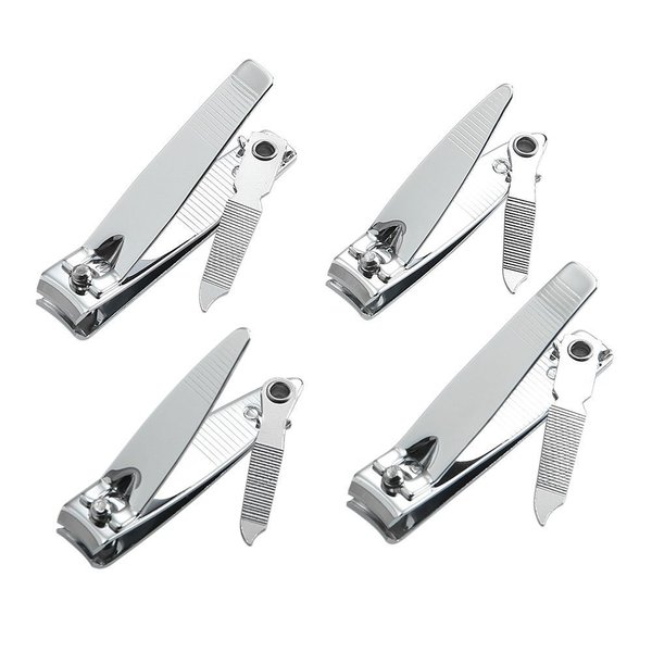 4 Pcs Nail Clippers for Fingernails and Tonenail by QLL - Swing Out Nail Cleaner/File - Sharpest Stainless Steel Clipper - Wide Easy Press Lever - Nail Cutter