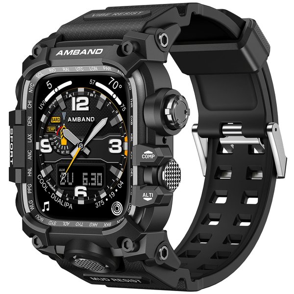 amBand M3 Rugged Case with Band Designed for Apple Watch Series SE2/SE/6/5/4 44mm - Black