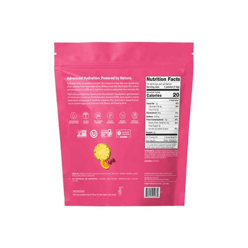 Cure Hydration | Plant-Based Electrolyte Drink Mix | No Added Sugar | Dehydration Relief Powder Made with Coconut Water | Non-GMO | Vegan | Gluten Free | Pouch of 14 Packets - Tropical Punch