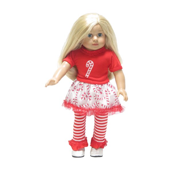 American Fashion World Candy Cane Tutu Christmas Outfit for 18-Inch Dolls | Premium Quality & Trendy Design | Dolls Clothes | Outfit Fashions for Dolls for Popular Brands