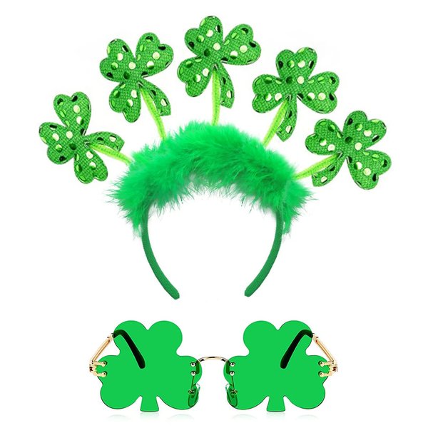 St. Patrick's Day Shamrock Headband St. Patrick's Day Costume Accessories and Green Shamrock Sunglasses St Patricks Day Irish Party Supplies Favors