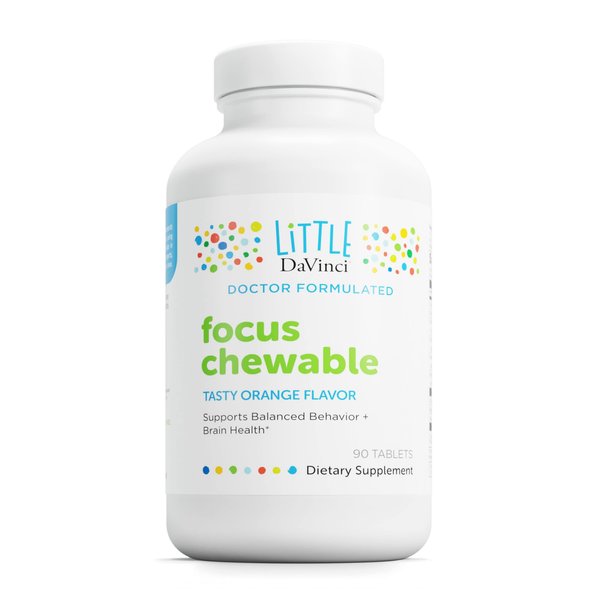 DAVINCI Labs Focus Chewable - Supplement to Support Behavior, Brain Health, and Immune Health for Kids* - with Vitamin B6, Folate, Vitamin B12, and More - Orange Flavor -Sugar-Free - 90 Tablets