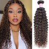 Sunber 12A Ombre Brown Curly Human Hair 3 Bundles 100% Brazilian Virgin Jerry Curly Human Hair Extensions Brown Highlight Weaves Piano Color (12 14 16) Inch Two Tone FB30 Brown Color