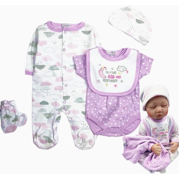 5 Piece Set Reborn Baby Girl Doll Clothes 22 inch Newborn Accesories Outfits for 20-22 inch Reborns Doll Matching Clothing